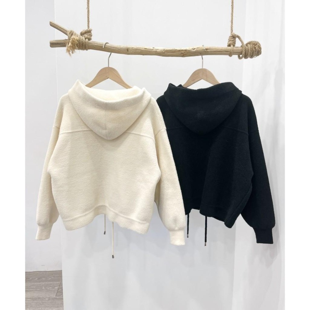 (G42)澎澎袖水貂毛下抽繩連帽外套-2色-細節圖9