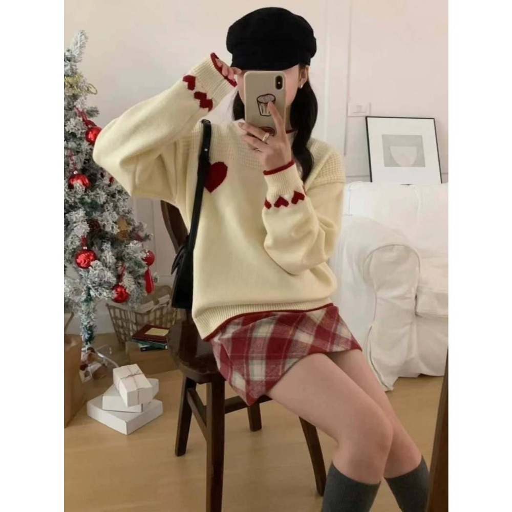 (A312)撞色愛心圖案長袖針織上衣-3色-細節圖2