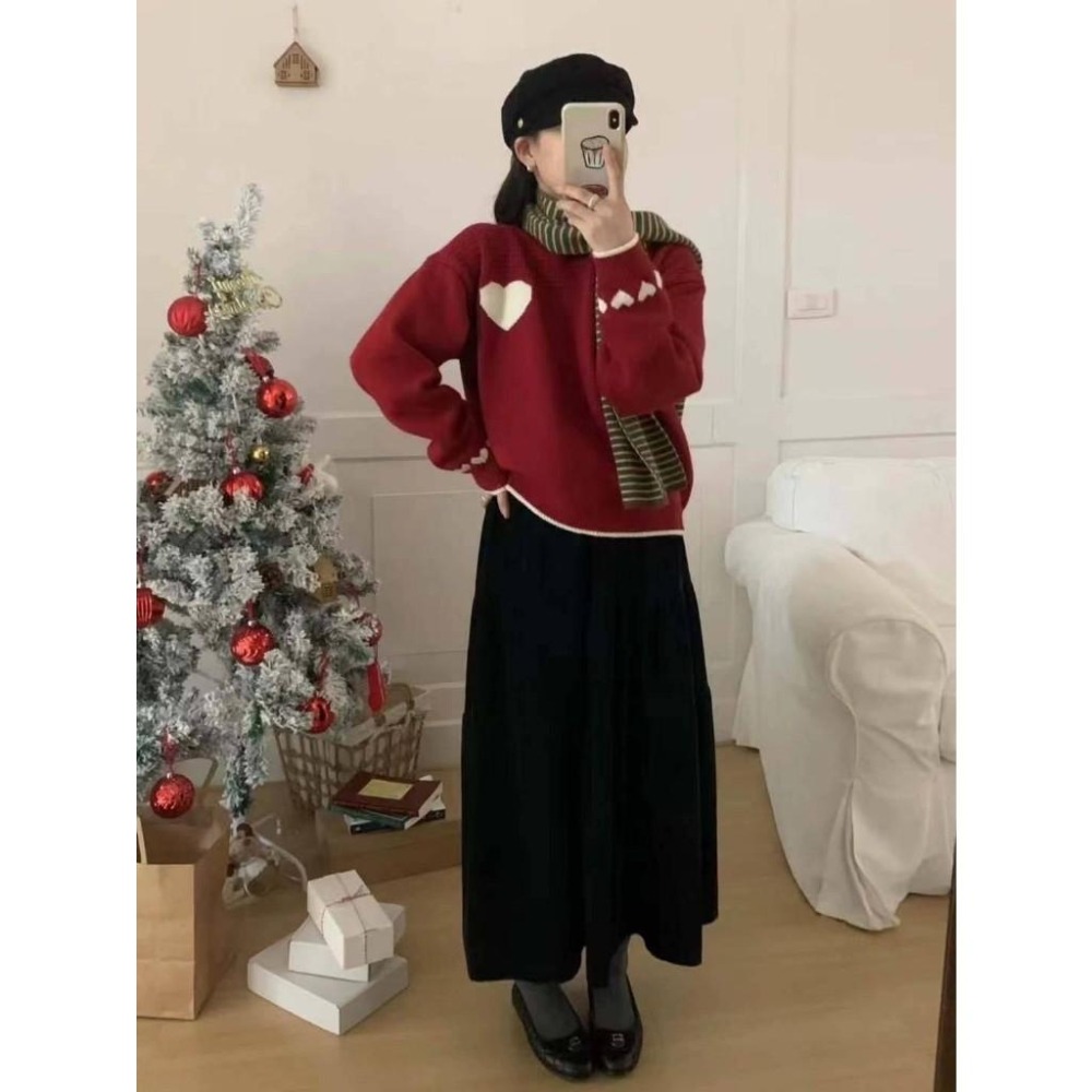 (A312)撞色愛心圖案長袖針織上衣-3色-細節圖3