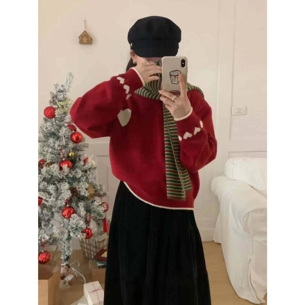 (A312)撞色愛心圖案長袖針織上衣-3色-細節圖4