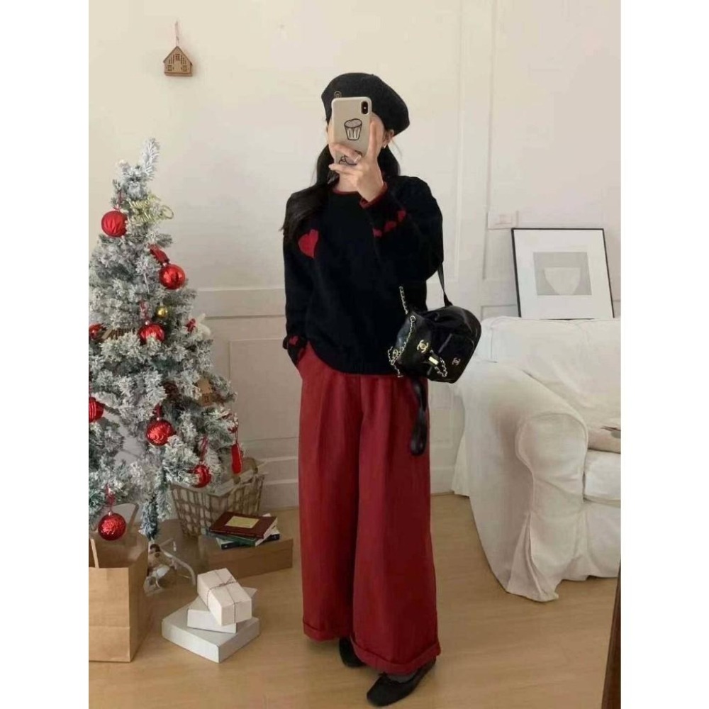 (A312)撞色愛心圖案長袖針織上衣-3色-細節圖5