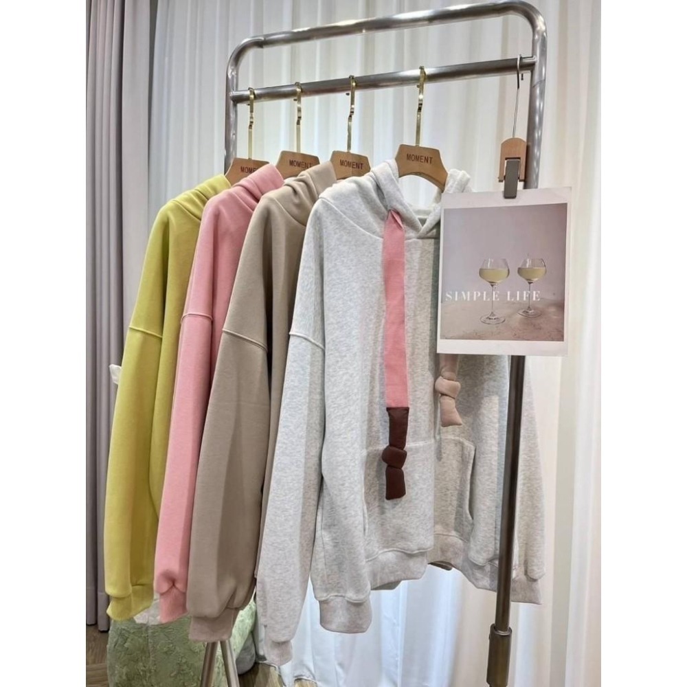 (A310)撞色澎澎抽繩內刷絨長袖帽t-3色 保暖 長袖上衣 連帽上衣 大學t-細節圖4