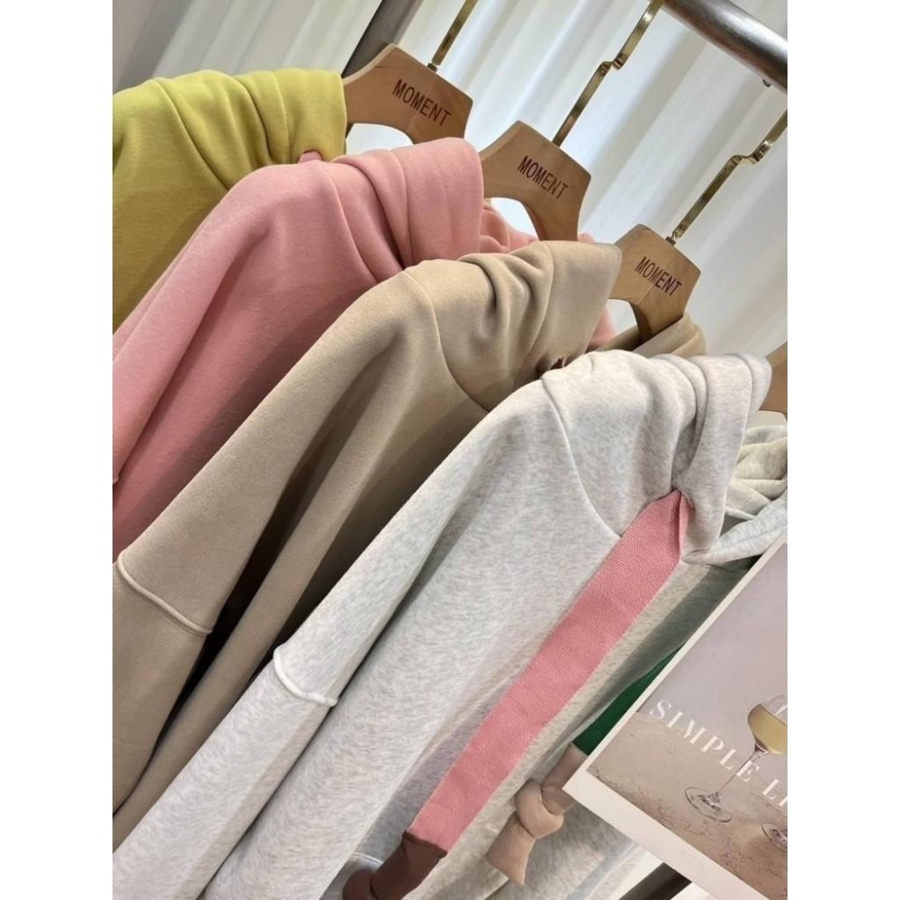 (A310)撞色澎澎抽繩內刷絨長袖帽t-3色 保暖 長袖上衣 連帽上衣 大學t-細節圖5