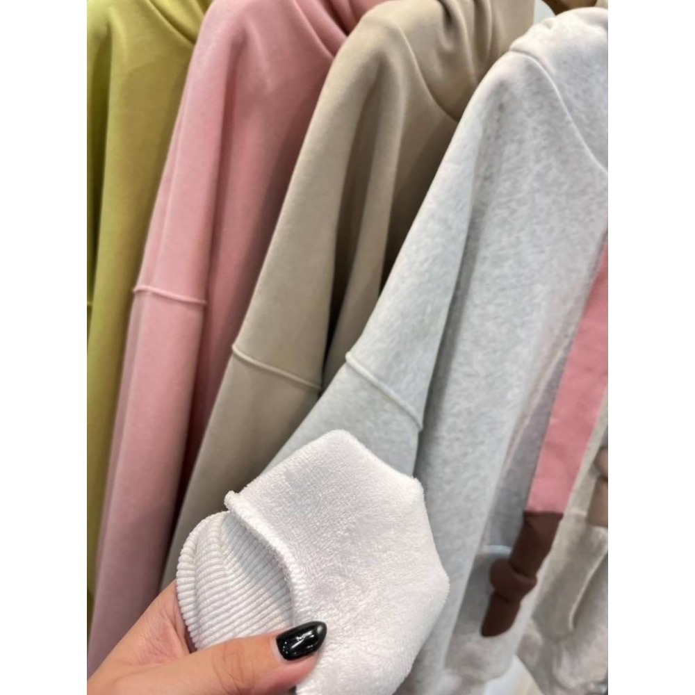 (A310)撞色澎澎抽繩內刷絨長袖帽t-3色 保暖 長袖上衣 連帽上衣 大學t-細節圖6