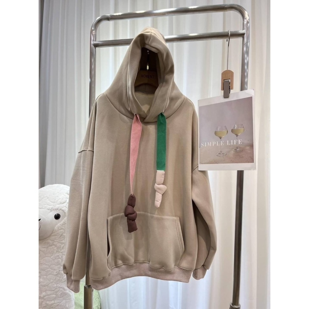 (A310)撞色澎澎抽繩內刷絨長袖帽t-3色 保暖 長袖上衣 連帽上衣 大學t-規格圖8