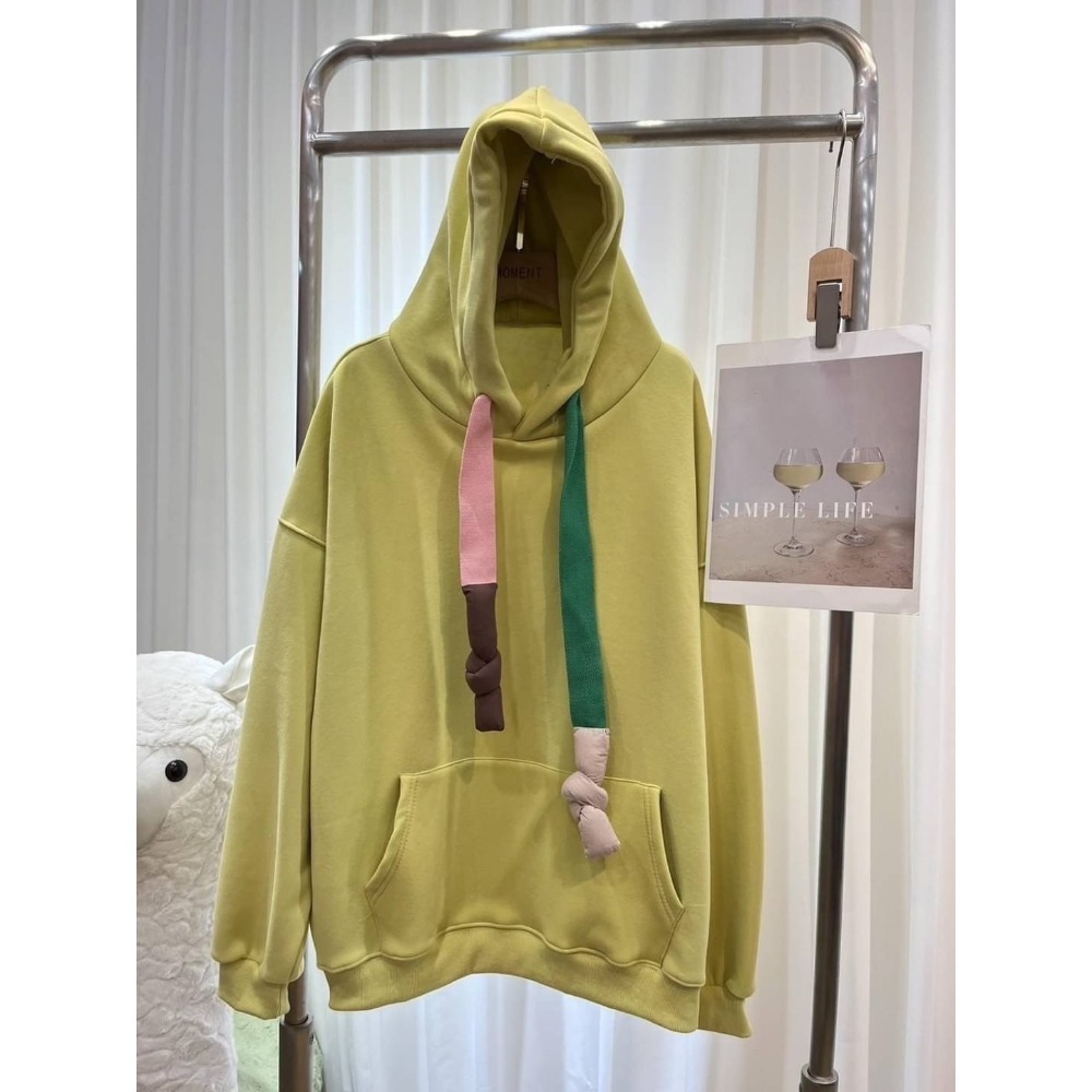 (A310)撞色澎澎抽繩內刷絨長袖帽t-3色 保暖 長袖上衣 連帽上衣 大學t-規格圖8