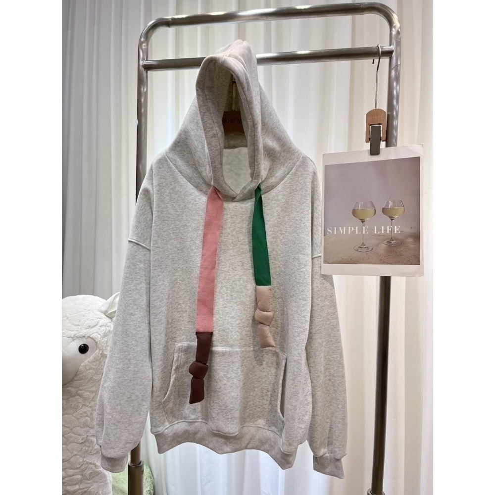 (A310)撞色澎澎抽繩內刷絨長袖帽t-3色 保暖 長袖上衣 連帽上衣 大學t-規格圖8