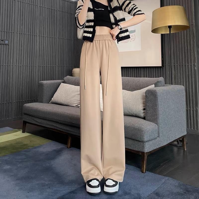 腰附綁繩直筒休閒寬褲 秋冬 高腰-細節圖2