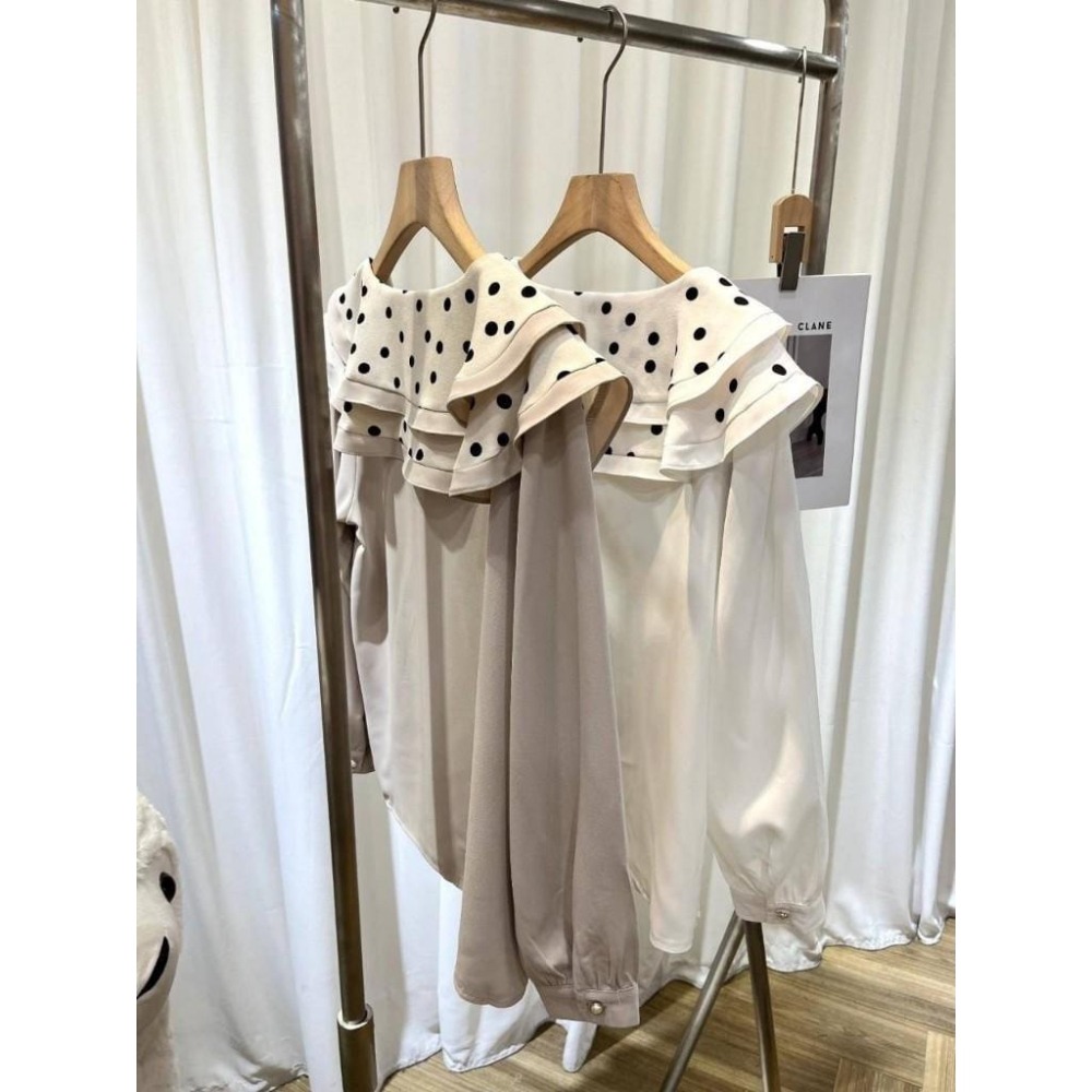 (A290)點點雙層荷葉領雪紡上衣-2色 氣質上衣 長袖上衣-細節圖4