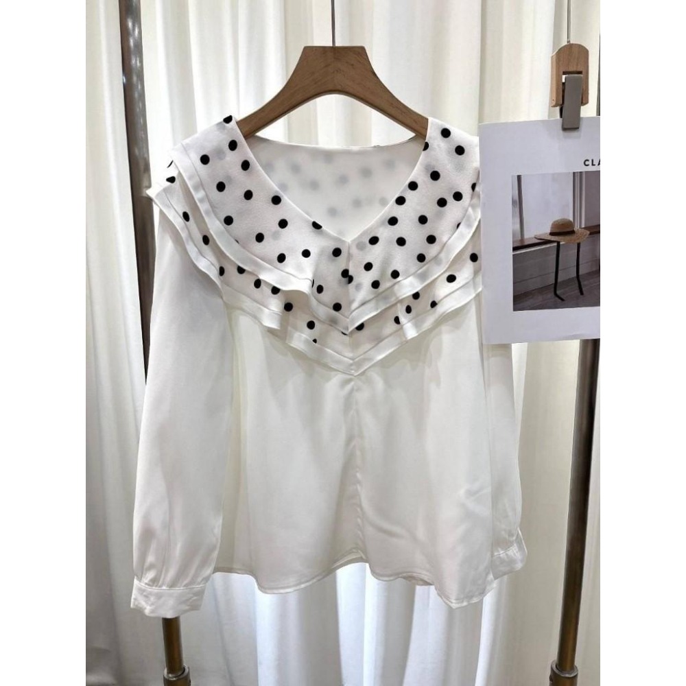 (A290)點點雙層荷葉領雪紡上衣-2色 氣質上衣 長袖上衣-細節圖5