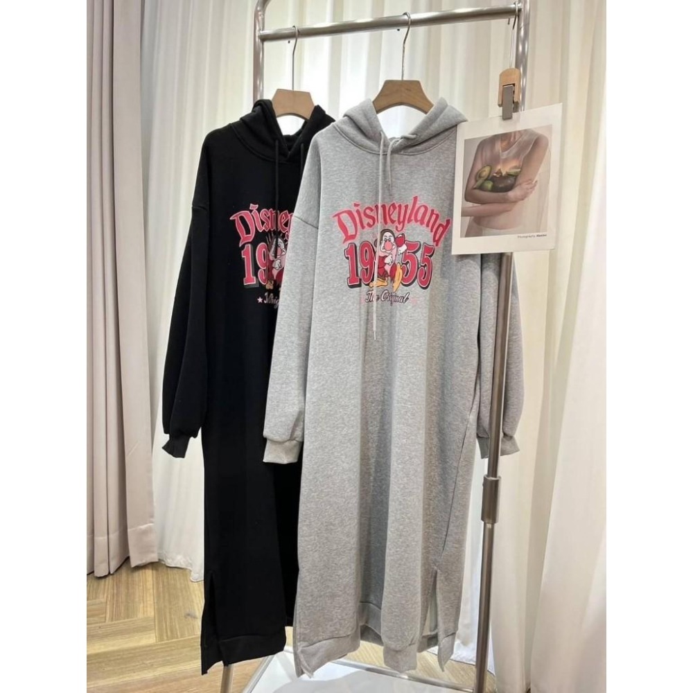 (E69)小矮人印花內刷毛長袖連帽洋裝-2色-細節圖3