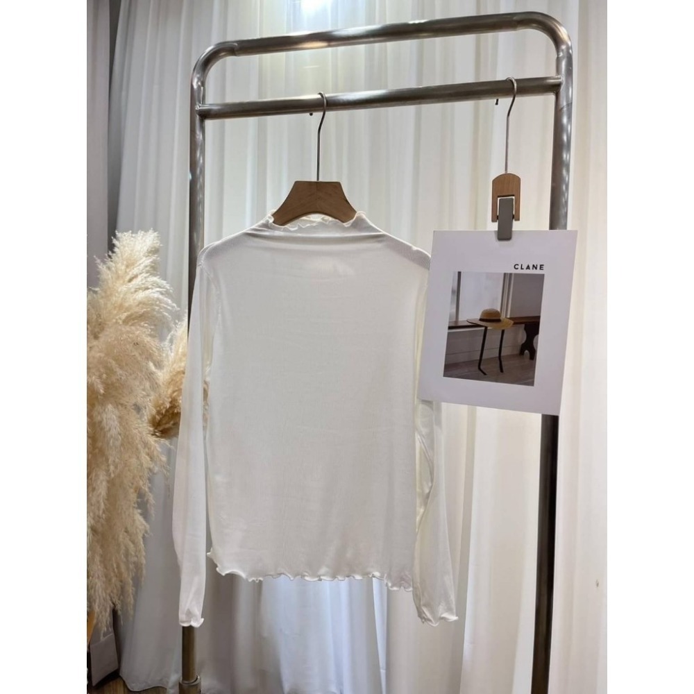 (A301)半高領木耳邊長袖螺紋棉上衣-4色 花邊 長袖棉質 棉質內搭 薄長袖-規格圖5