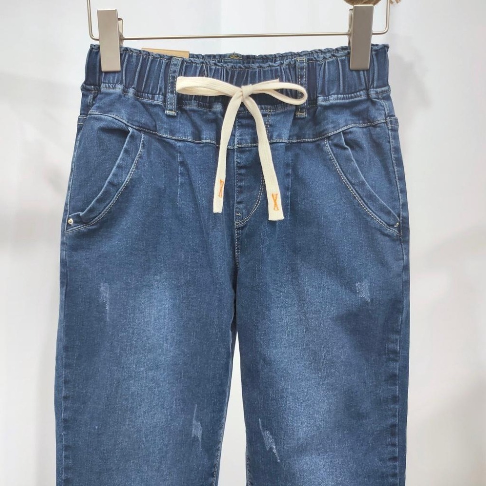 (D179)鬆緊綁帶磨毛牛仔長褲S-2L-細節圖2