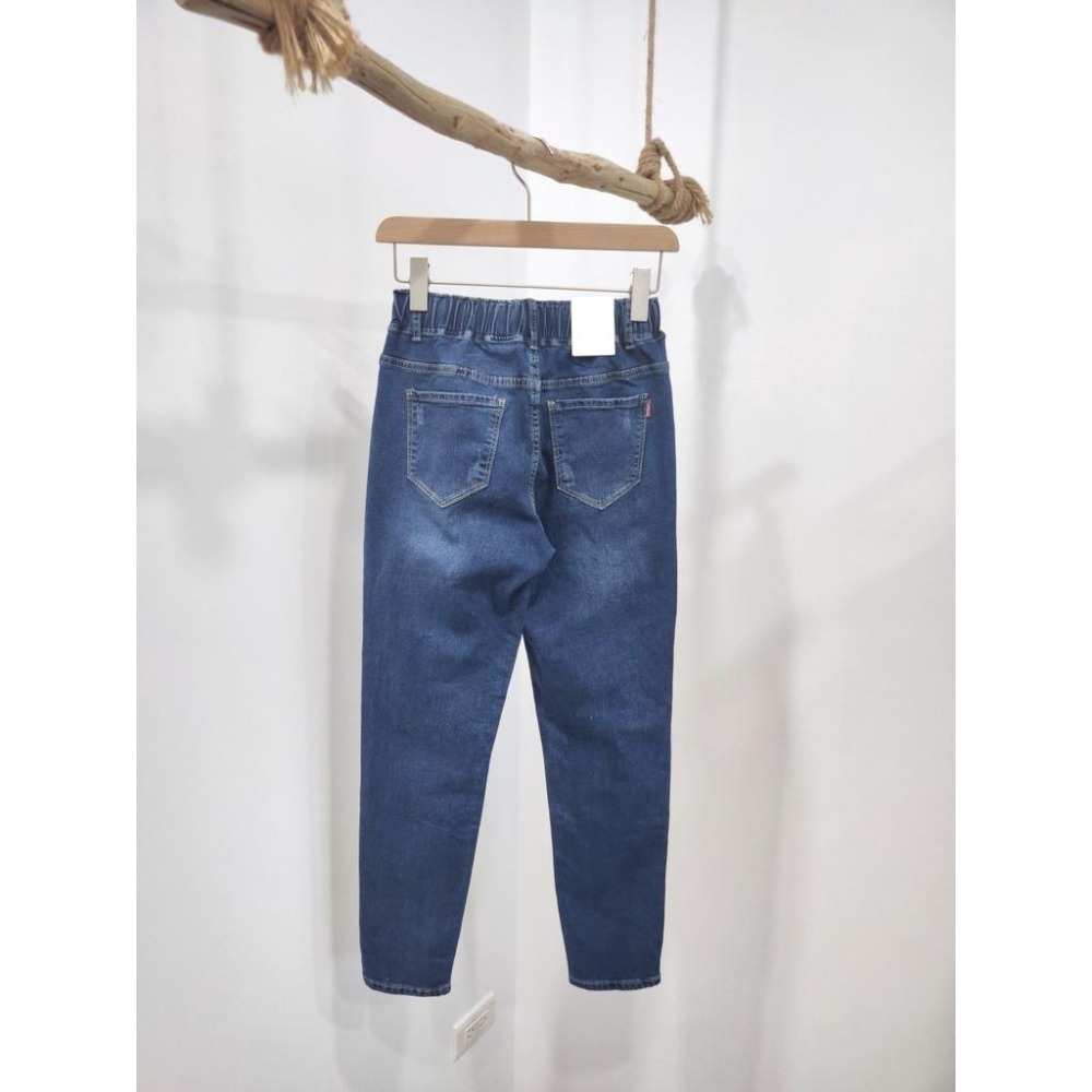 (D179)鬆緊綁帶磨毛牛仔長褲S-2L-細節圖4