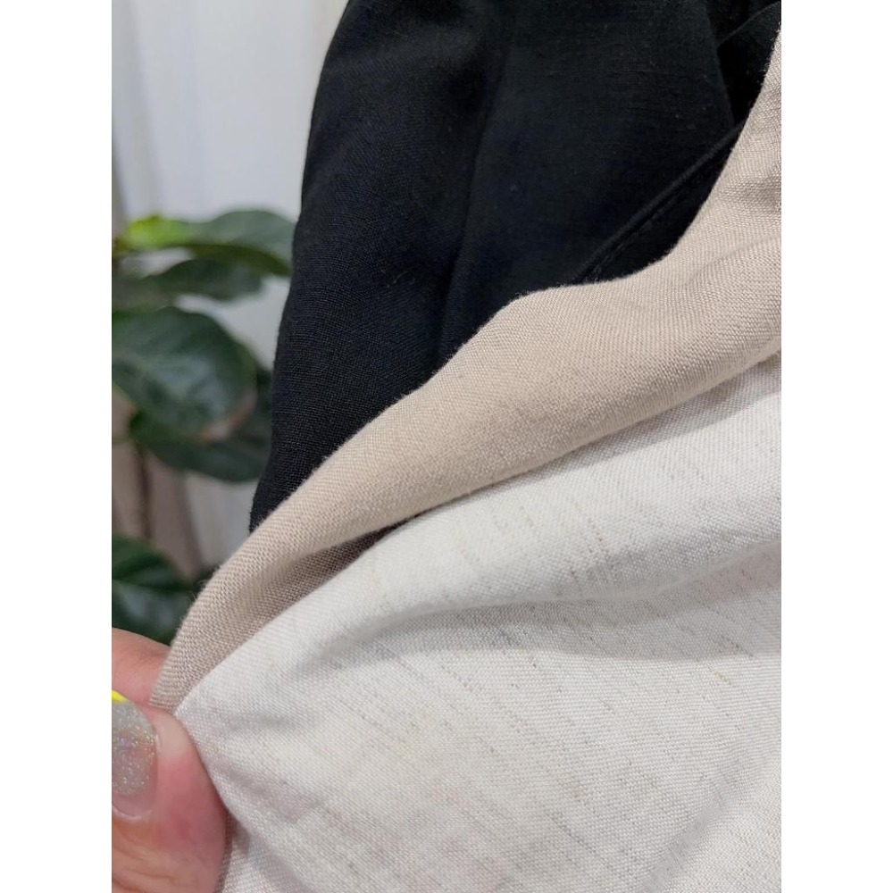 (D199)雙層綁帶後鬆緊棉麻短褲-3色-細節圖4