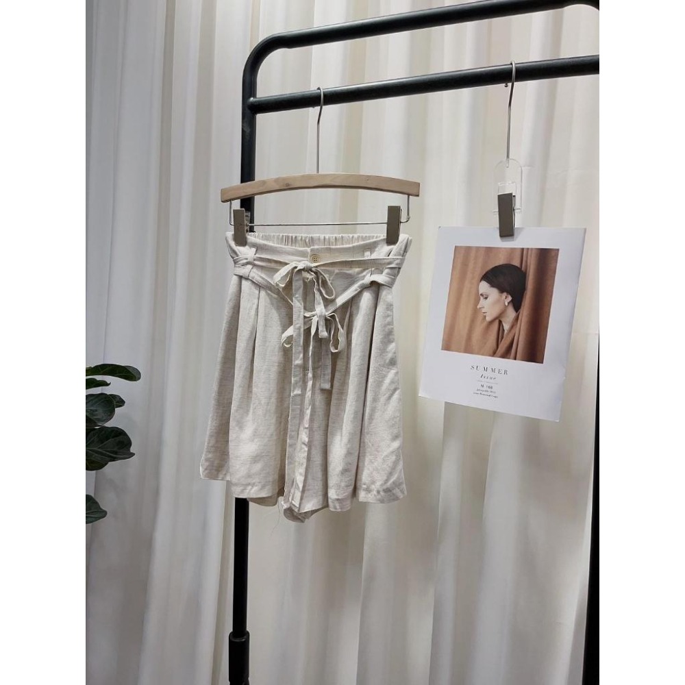 (D199)雙層綁帶後鬆緊棉麻短褲-3色-細節圖5
