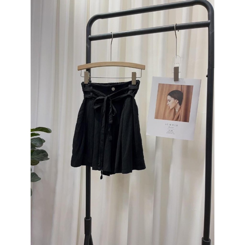 (D199)雙層綁帶後鬆緊棉麻短褲-3色-細節圖6