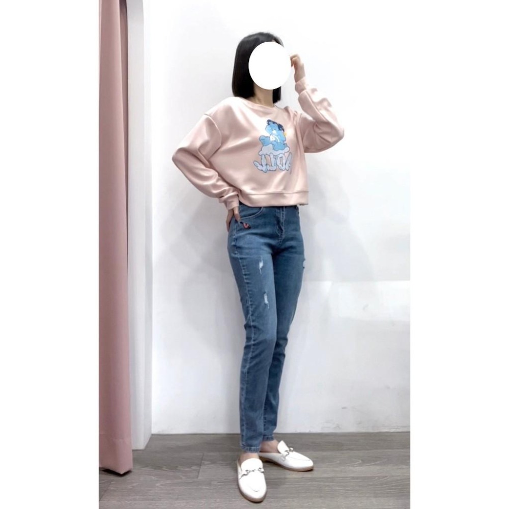 (D214)愛心圖案刷破牛仔長褲S-XL-細節圖4