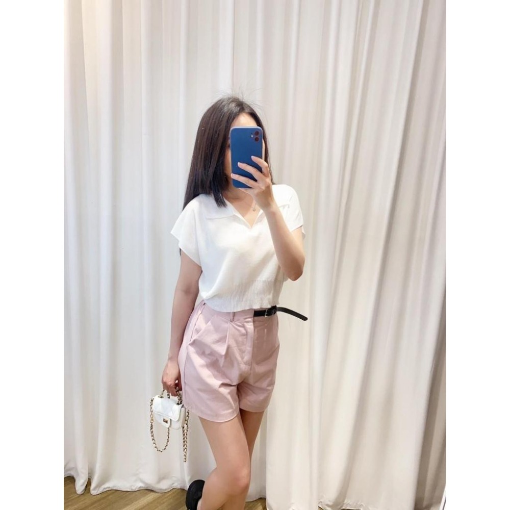 (A264)正韓 翻領縮腰短版針織上衣-5色-細節圖2