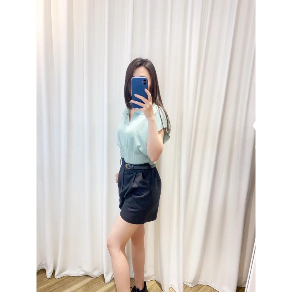 (A264)正韓 翻領縮腰短版針織上衣-5色-細節圖5