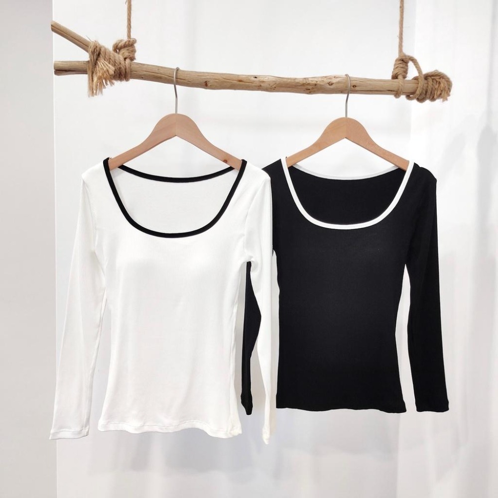 (A238)U領磨毛長袖合身上衣-3色(附Bra)-細節圖5