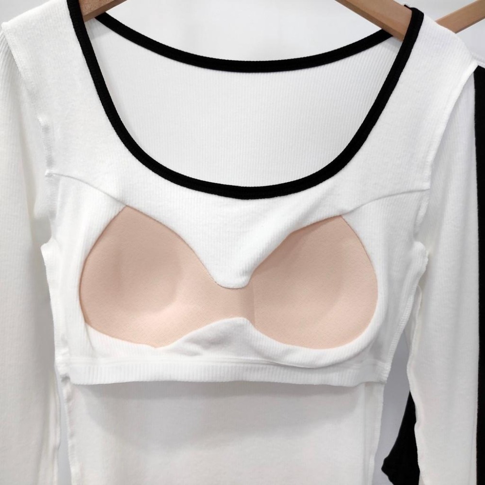 (A238)U領磨毛長袖合身上衣-3色(附Bra)-細節圖6