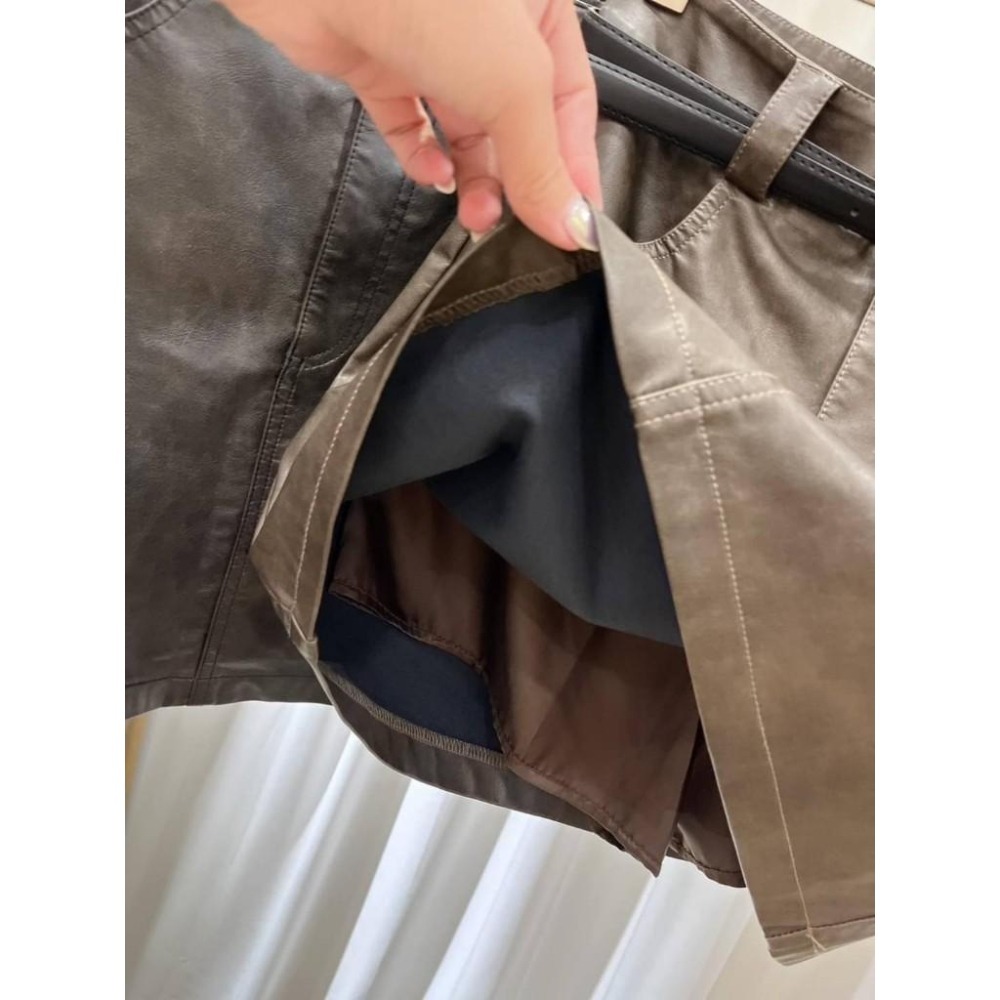 (E63)復古油蠟感附皮帶小皮裙-2色(有安全褲)-細節圖6