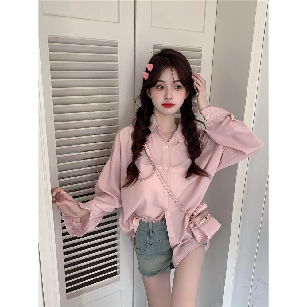 (A271)多色薄款雪紡長袖襯衫 寬鬆  遮屁股 韓版襯衫 襯衫外套 雪紡衫 防曬襯衫 罩衫-細節圖2