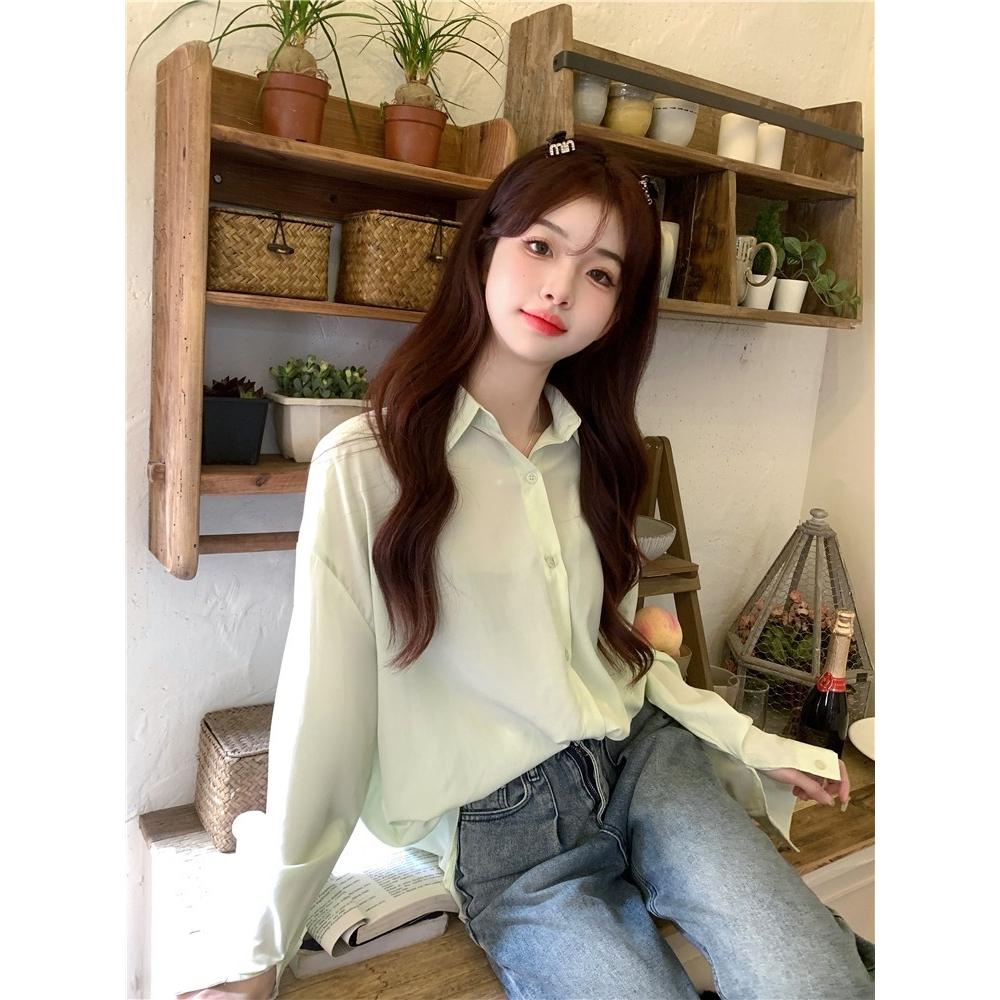 (A271)多色薄款雪紡長袖襯衫 寬鬆  遮屁股 韓版襯衫 襯衫外套 雪紡衫 防曬襯衫 罩衫-細節圖4