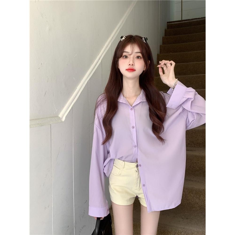 (A271)多色薄款雪紡長袖襯衫 寬鬆  遮屁股 韓版襯衫 襯衫外套 雪紡衫 防曬襯衫 罩衫-細節圖5