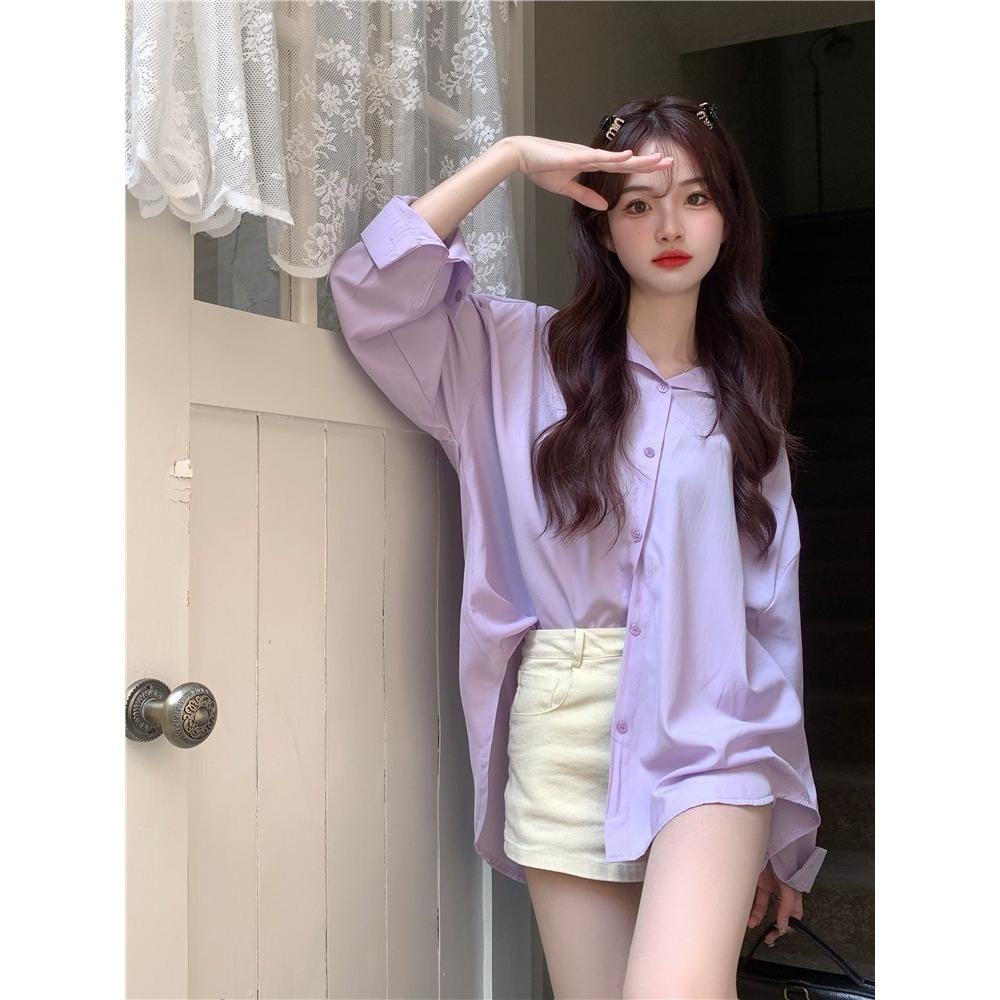 (A271)多色薄款雪紡長袖襯衫 寬鬆  遮屁股 韓版襯衫 襯衫外套 雪紡衫 防曬襯衫 罩衫-細節圖6