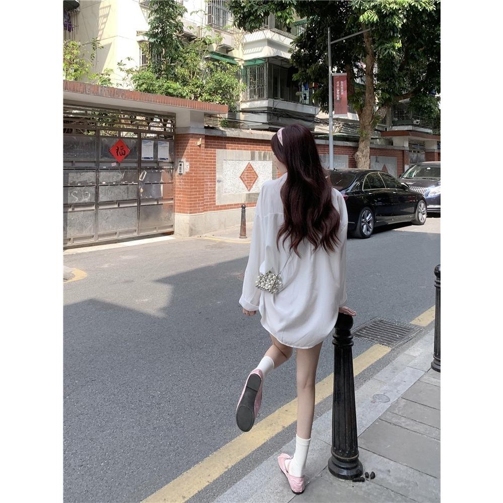 (A271)多色薄款雪紡長袖襯衫 寬鬆  遮屁股 韓版襯衫 襯衫外套 雪紡衫 防曬襯衫 罩衫-細節圖8