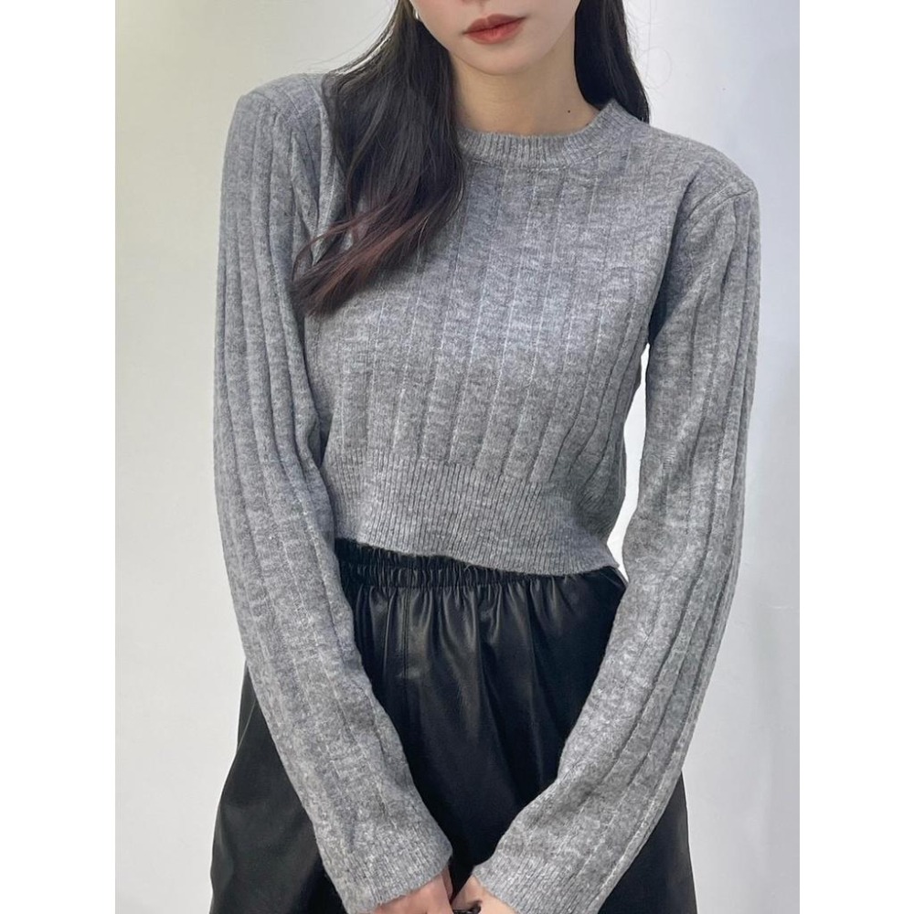 (A229)圓領坑條短版針織上衣-5色-細節圖3