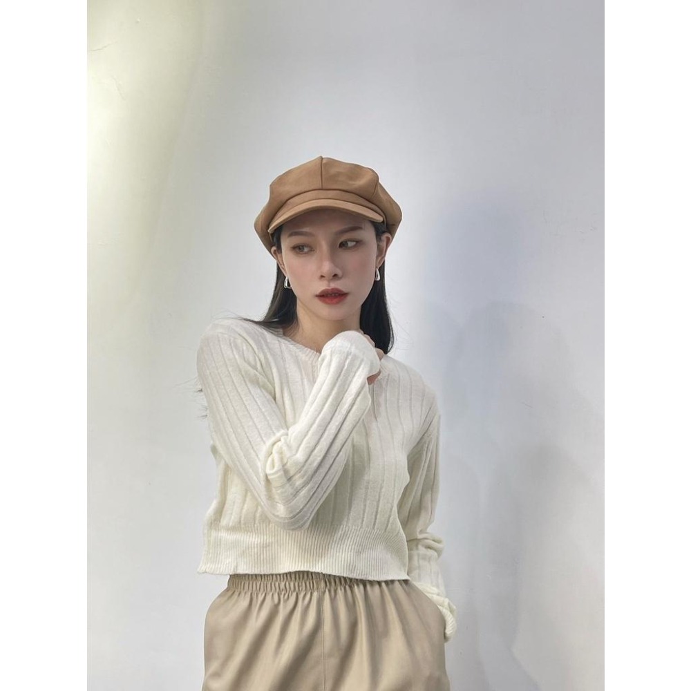 (A229)圓領坑條短版針織上衣-5色-細節圖5