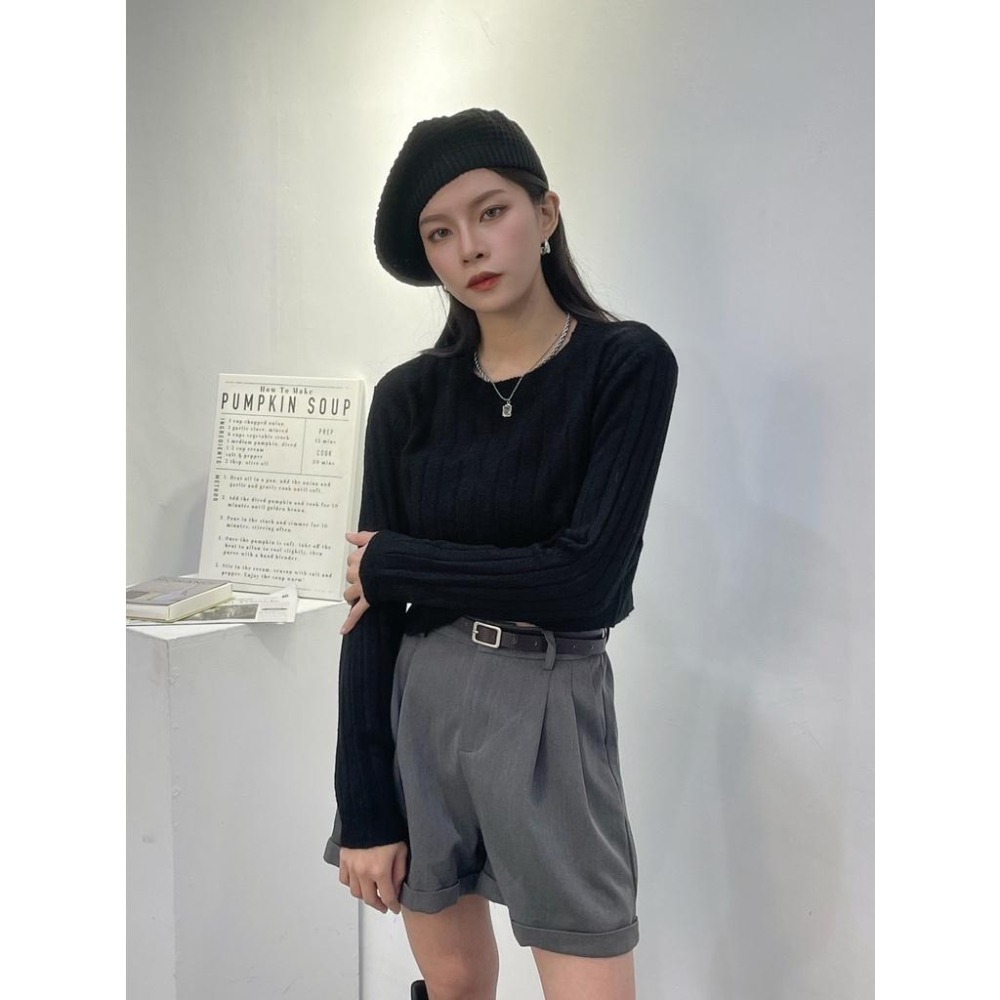 (A229)圓領坑條短版針織上衣-5色-細節圖7