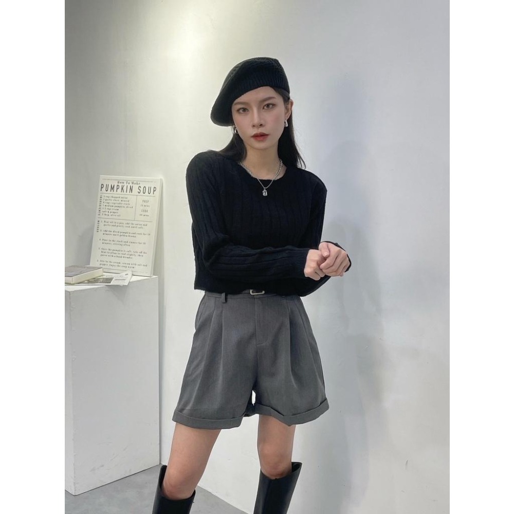 (A229)圓領坑條短版針織上衣-5色-細節圖8