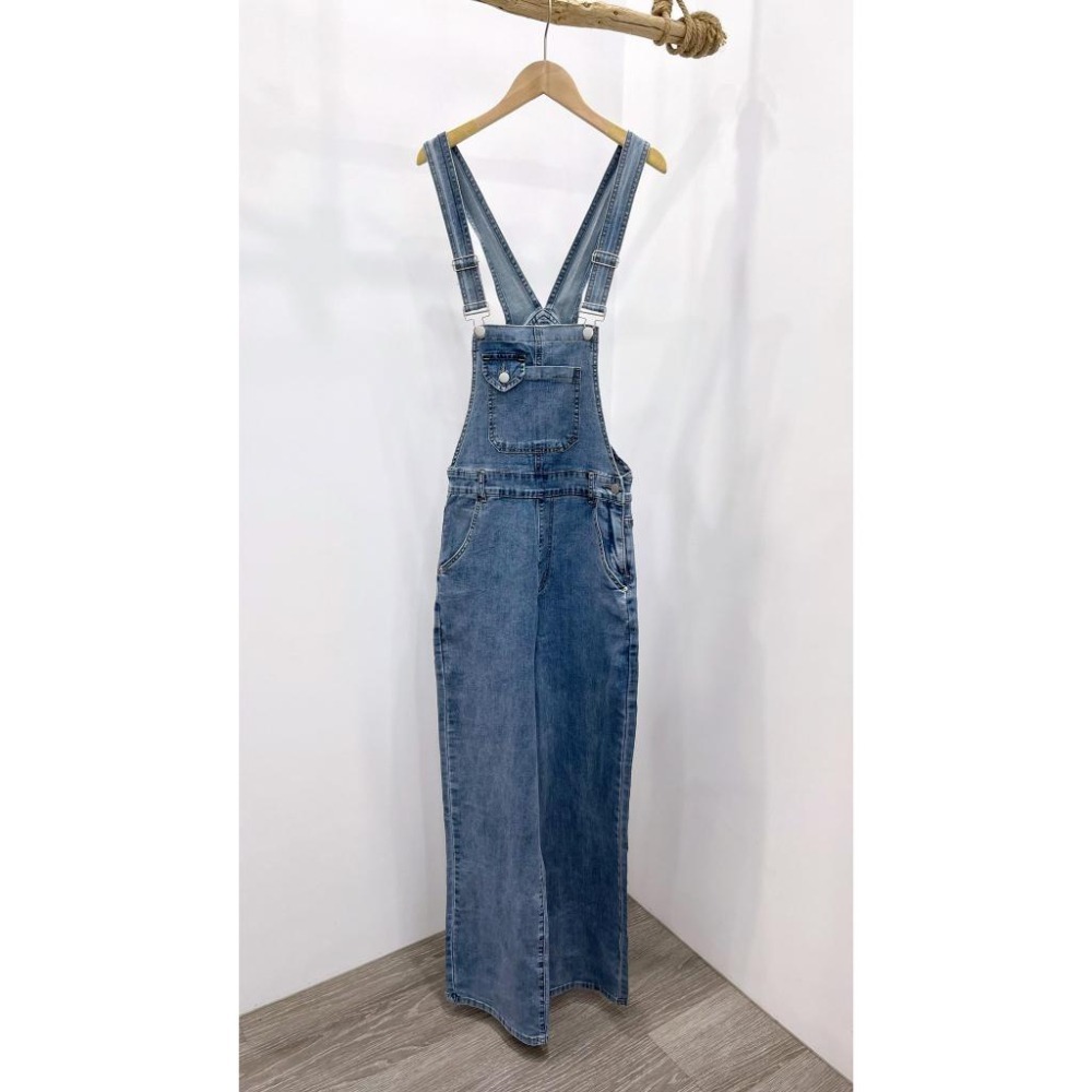 (F32)柔軟牛仔彈性吊帶落地寬褲S-XL  ✅高個女孩也ok 吊帶褲 吊帶長褲-細節圖4