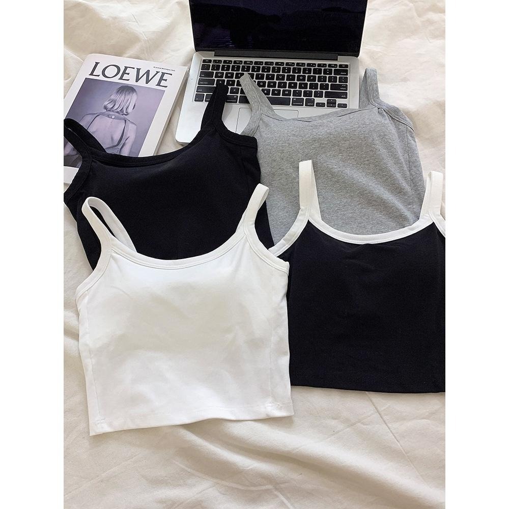 (B15)細肩帶包覆帶胸墊短版背心S-XL  bra top 一體成型 罩杯背心 不跑杯-細節圖4