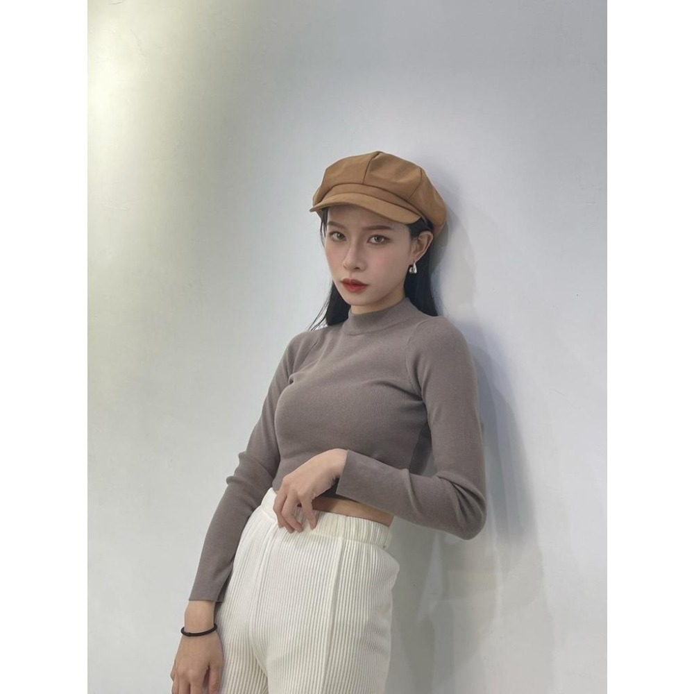 (A230)微高領短版針織上衣-5色 針織上衣 短版上衣 長袖短版上衣 針織上衣長袖 長袖上衣 毛衣 短版毛衣-細節圖3