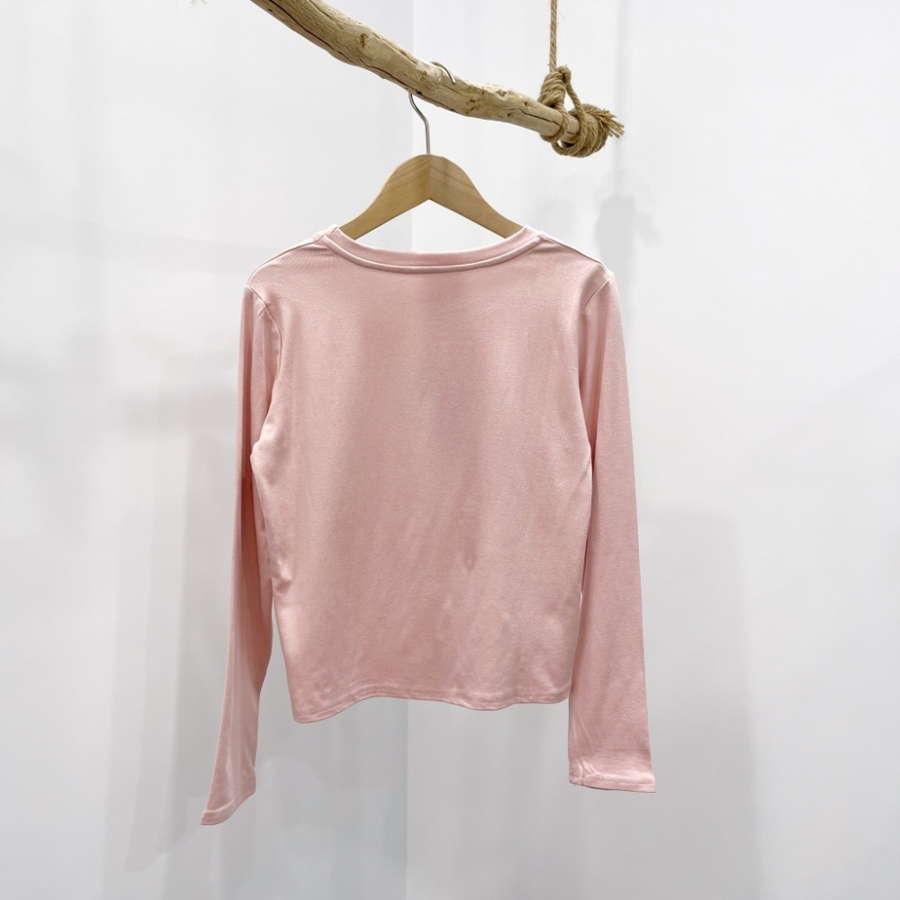 (A308)刺繡笑臉圖案棉質長袖上衣-3色 薄長袖 短版 長袖短版 tshirt t恤 長袖t恤-規格圖8