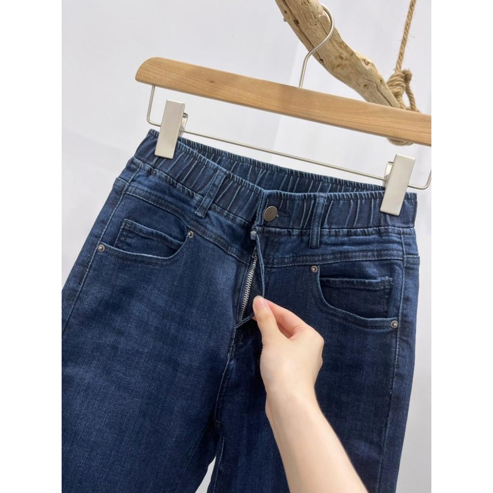 (D215)不規則褲腳鬆緊牛仔長褲S-XL【現貨S】-細節圖2