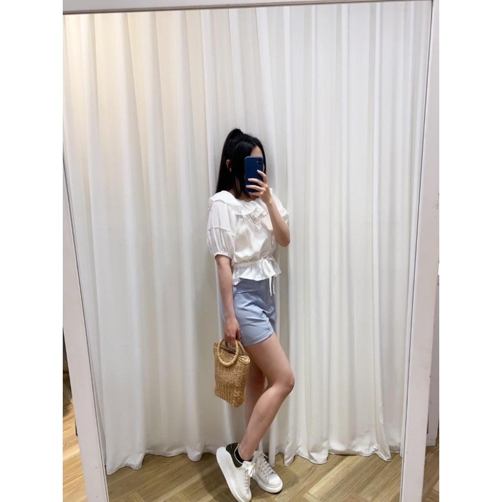 (A263)正韓 荷葉領縮腰短版上衣-4色-細節圖4
