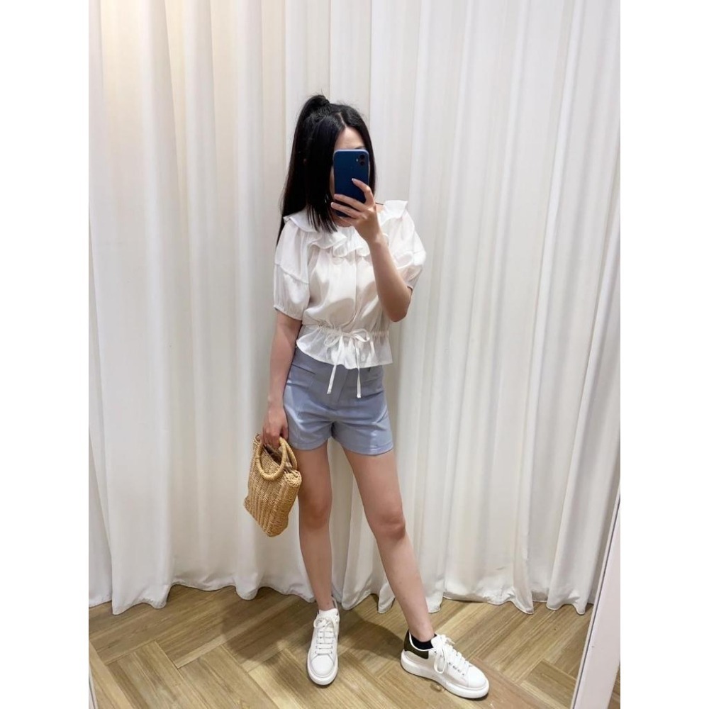 (A263)正韓 荷葉領縮腰短版上衣-4色-細節圖5