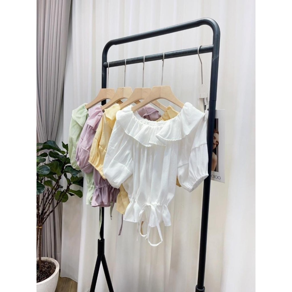 (A263)正韓 荷葉領縮腰短版上衣-4色-細節圖7