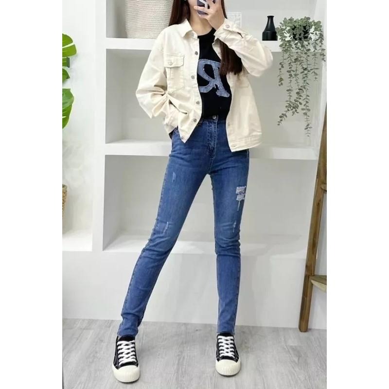 (D194)高腰刷破牛仔窄管長褲S-2L ✅適合高個女孩-細節圖2