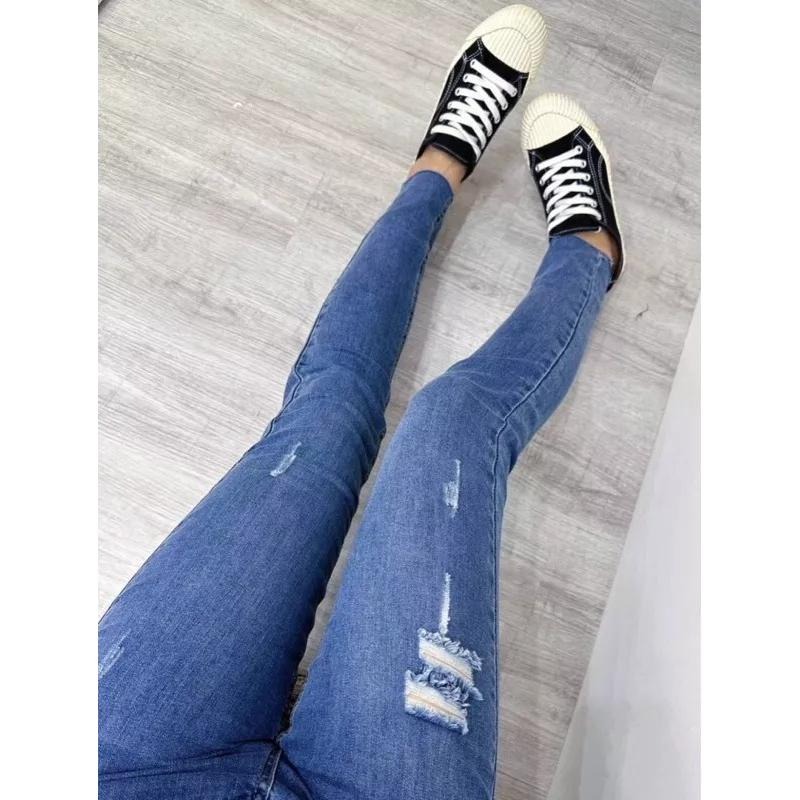 (D194)高腰刷破牛仔窄管長褲S-2L ✅適合高個女孩-細節圖3