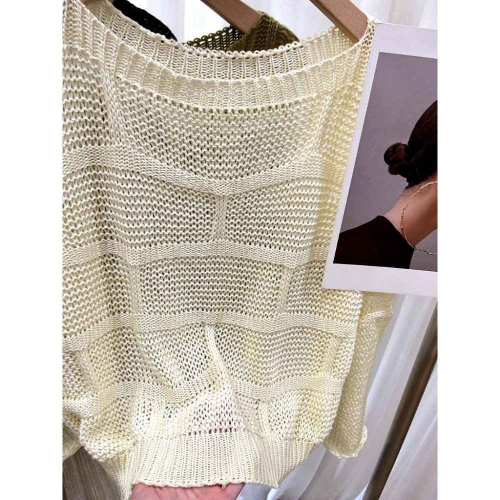 (A287)幾何編織寬袖針織上衣-3色-細節圖6