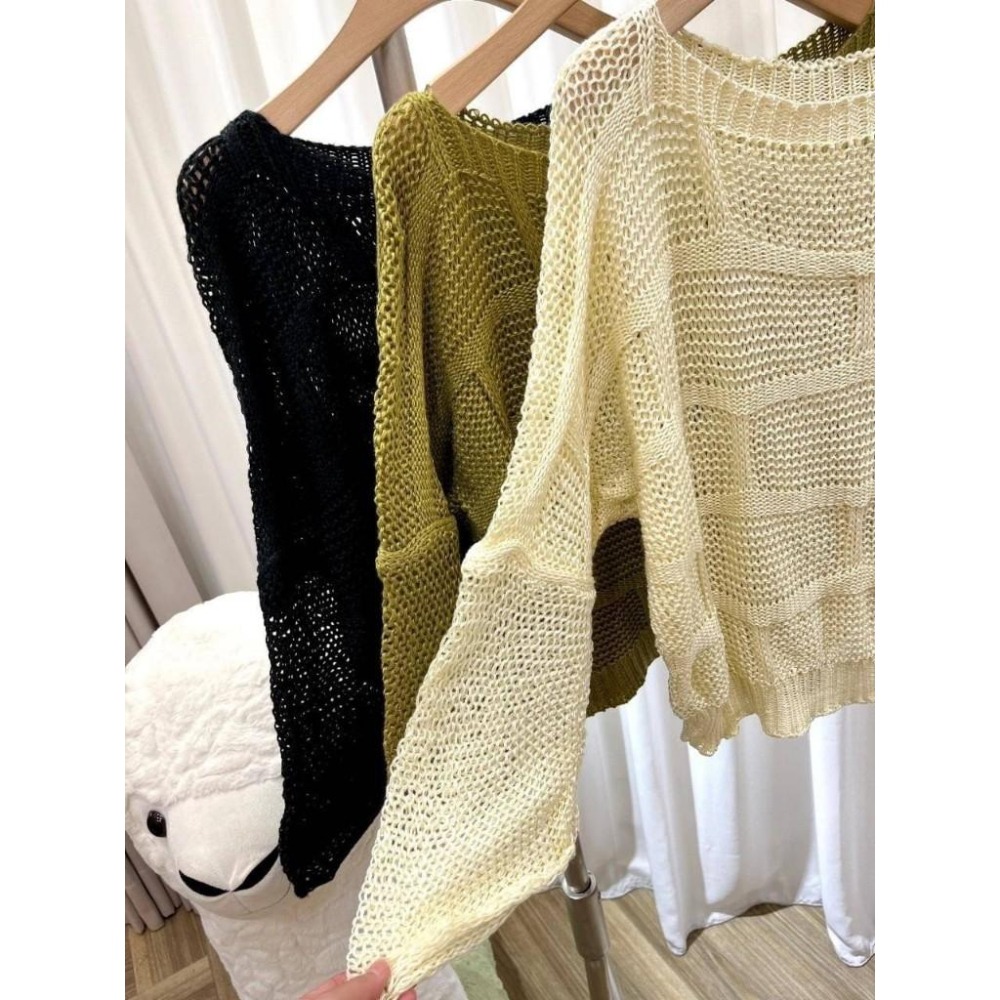 (A287)幾何編織寬袖針織上衣-3色-細節圖7