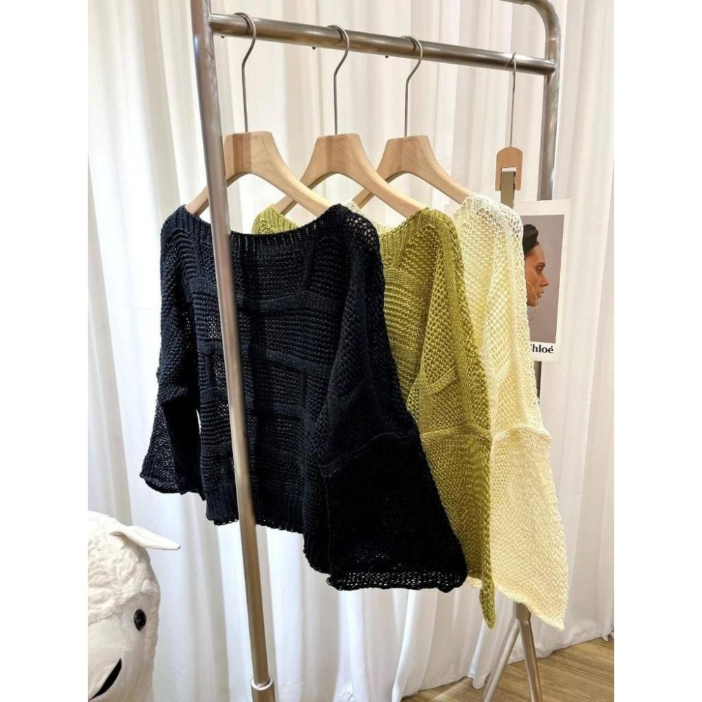 (A287)幾何編織寬袖針織上衣-3色-細節圖8