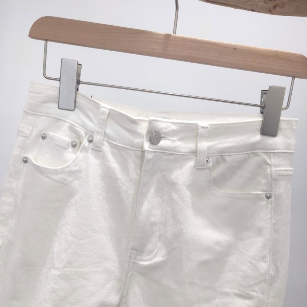 (D195)高腰割破純白牛仔窄管長褲S-XL-細節圖2